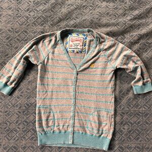 Superdry Gray and Teal Striped Cardigan